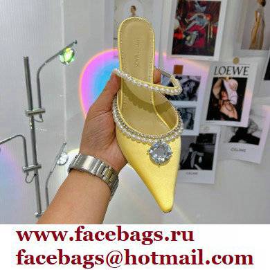 Mach  &  Mach Heel 6cm Pearl Crystal Mules Satin Yellow 2022